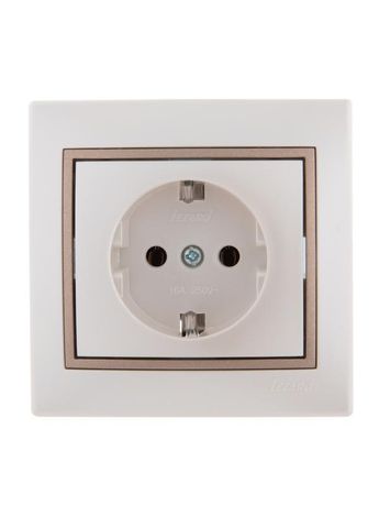 Розетка СП Mira 16А IP20 с заземл. со вставкой керамика свет. корич./жемчуж./бел. перламутр. LEZARD 701-3031-122