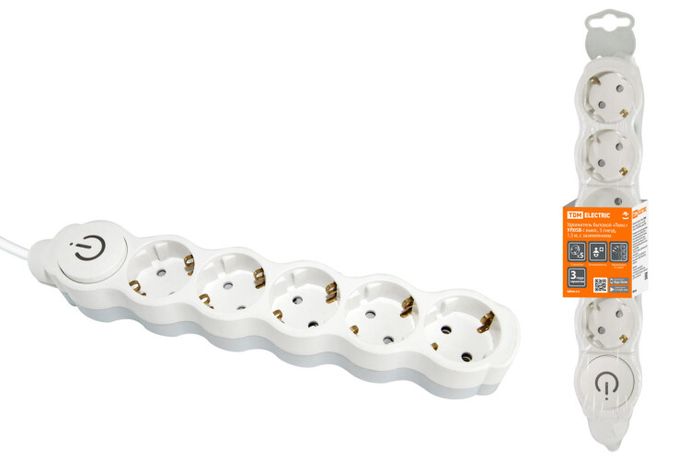 Удлинитель бытовой "Люкс" УЛ05В выкл, 5 гнезд, 1,5м, с/з, с з/ш, ПВС 3х1мм2 16А/250В бело-серый | SQ1303-0136 TDM