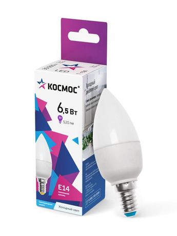 Лампа светодиодная LED 6.5Вт Свеча 220В Е14 D37х100 6500К холодный 520 лм - LkecLED6.5wCNE1465 Космос