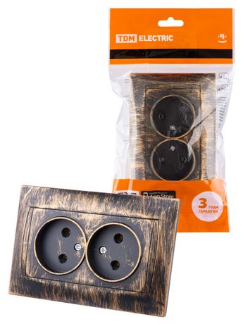 Розетка двойная 2П 10А 250В старинная бронза "Лама" | SQ1815-0765 TDM