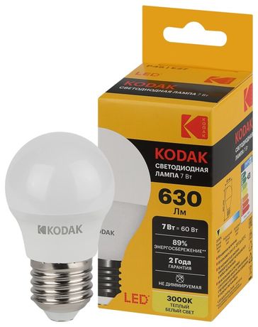 Лампа светодиодная P45-7W-830-E27 7Вт шар теплый белый свет | Б0057614 Kodak