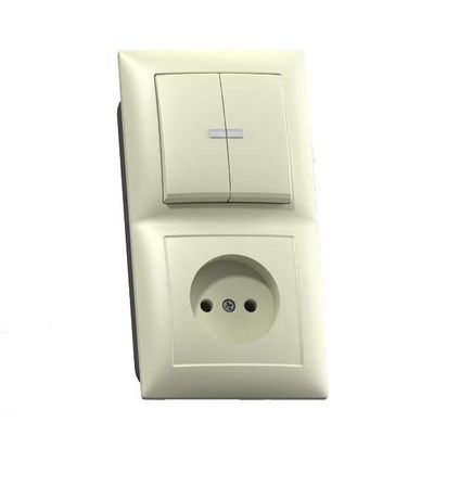 СЕЛЕНА Блок комбинированный с/у выключатель 2-хлавишный+розетка 2К БКВР-418, белый - 8211 Кунцево