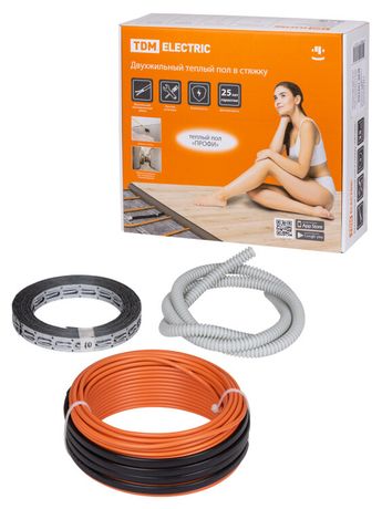 Двухжильный теплый пол в стяжку "ПРОФИ", 63 м, 1300 Вт, S укладки 7,6-10,8 м², монтажная лента, | SQ2501-0019 TDM