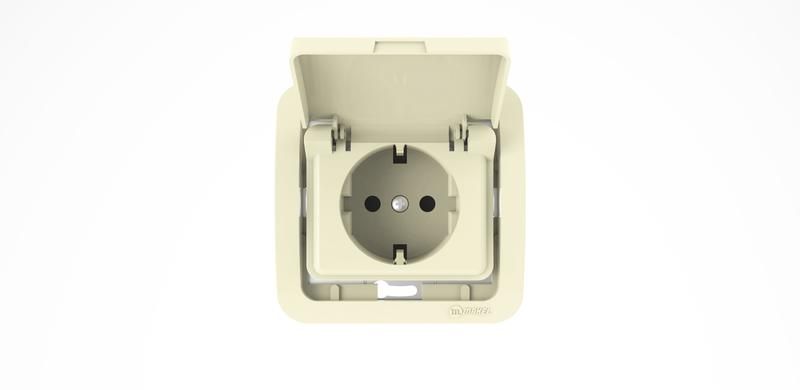 Розетка 1-м СП Mimoza 10А с заземл. крышкой без вставки керамика крем. Makel 32009