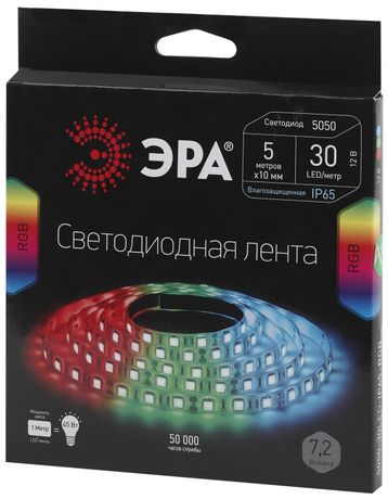 Светодиодная лента LS5050-30LED-IP65-RGB-5m 12В ЭРА - C0043044