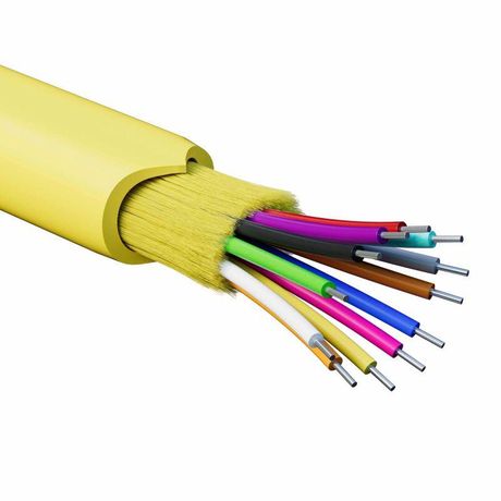 Кабель волоконно-оптический распределительный арамидные упрочняющие нити для внутренней прокладки нг(A)-HFLTx 12 ОВ категорияOS2 (G.652.D) плотный буфер 0.4кН барабан 2000м DKC RNDT9C12YL03 ДКС