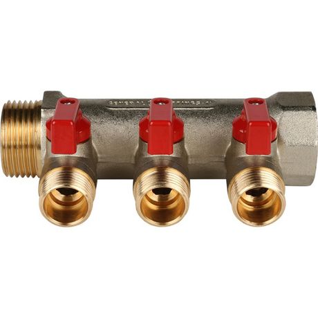 Коллектор с шаровыми кранами 1', 3 отвода 1/2' (красные ручки) - SMB 6200 011203 STOUT RG008S258K3TLM