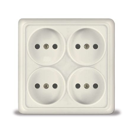 Розетка четырехместная квадратная Олимп б/з, наружная, 16А, 220В, бежевая (еврослот) - 1170 Союз