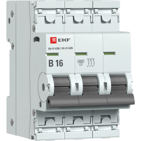 Автоматический выключатель 3P 16А (B) 6кА ВА 47-63N PROxima - M636316B EKF