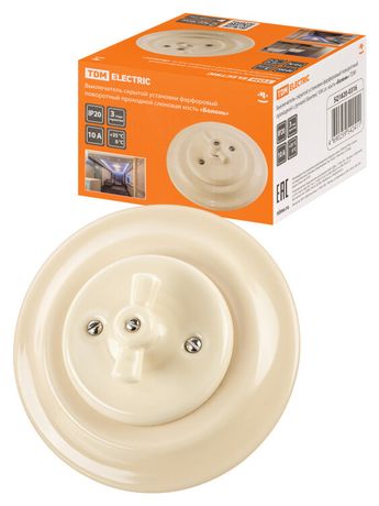 Выключатель скрытой установки фарфоровый поворотный проходной с ручкой (бантик) 10А сл. кость «Болон | SQ1820-0316 TDM