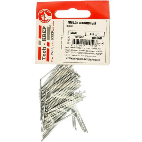 Гвоздь финишный оцинк. 1,8х40 (110 шт) - пакет ( 0,095 кг) | 108068 Tech-KREP
