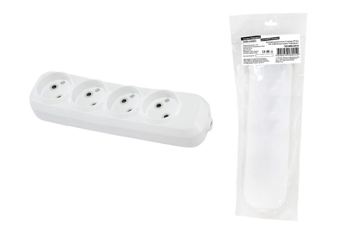 Колодка розеточная 4 гнезда 2П б/з 10А 250В белая серии "Народная" | SQ1806-0419 TDM