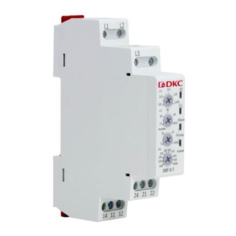 Реле контроля фаз, 3 фазы, контроль напряжения , обрыва котроль чередования асимметрии, конфигурация контакта 2CO, 208-480В - DRF-3-7 ДКС