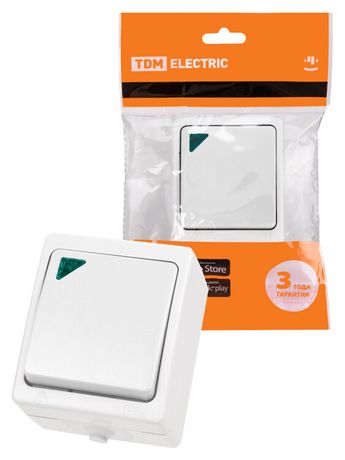 Выключатель 1-кл. с подсветкой открытой установки IP54 10А белый "Вуокса" | SQ1803-1004 TDM