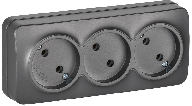 Розетка 3-м ОП GLORY РС23-2-ХСм 10А без заземл. защ. шторок сталь матов. IEK ERH30-K46M-10