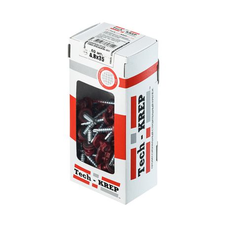 Саморез кровельный сверло 4,8х35 RAL-3011 (тёмно-красный) (60шт) - коробка с окном | 112032 Tech-KREP
