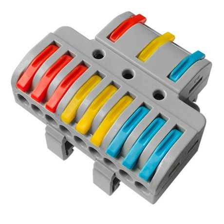 Клемма проходная разветвительная СМК 3x3D 3п на DIN-рейку 0.08-4кв.мм (1 ввод 3 вывода полюс) сер. (уп.15шт) Rexant 07-5284 MEET