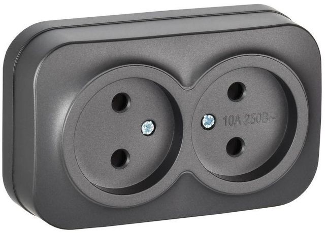 Розетка 2-м ОП GLORY РС22-2-ХСм 10А без заземл. защ. шторок сталь матов. IEK ERH20-K46M-10