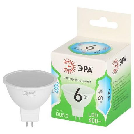 Лампа светодиодная LED 6 Вт 600Лм 4000К MR16-6W-840-GU5.3 GU5.3 софит яркий белый свет Green Line - Б0067078 ЭРА