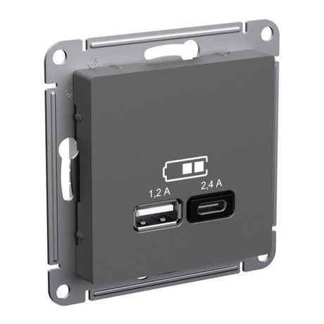 Розетка USB AtlasDesign тип A+C 5В/2.4А 2х5В/1.2А механизм базальт SE ATN001439 APC