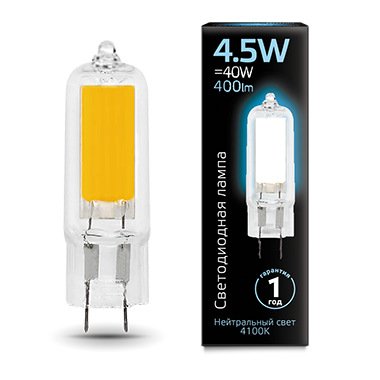 Лампа светодиодная LED 4.5 Вт 400 лм 4100К AC220-240В G4 капсула нейтральный стеклянная Black Gauss - 107807204