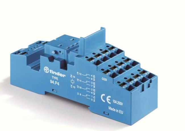 Розетка безвинтовые клеммы 'Push-in' для реле 55.32 55.34 таймера 85.02 85.04 применяются модули 86.00 99.02 в комплекте металлическая клипса 094.71 синяя - 94P4SMA FINDER