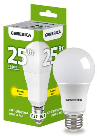 Лампа светодиодная A65 25Вт грушевидная 3000К E27 230В GENERICA LL-A65-25-230-30-E27-G IEK
