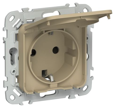 Розетка СП FLITE РСшкр11-1-44-ФлХ 16А IP44 с заземл. защ. шторками и крышкой безвинтовое крепление механизм хаки IEK FI-R16-16-1-44-K59 IEK арт. FI-R16-16-1-44-K59