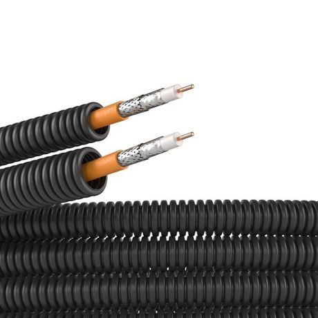 Электротруба ПНД гибкая гофрированная д. 20 мм, цвет черный, с коаксиальным кабелем SAT нг(А)-HF, 50 м | 7VE72050B DKC ДКС