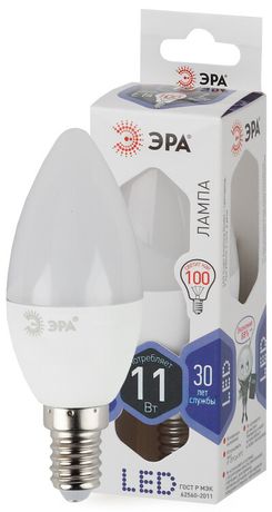 Лампа светодиодная LED 11 Вт 880Лм 6000К свеча холодный E14 170-265В B35-11W-860-E14 Standart - Б0032984 ЭРА