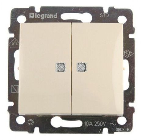 Выключатель 2-клавишный с подсветкой схема 5L 10А безвинтовое крепление слоновая кость VALENA DIY - 695630 Legrand