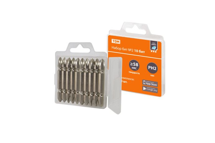 Набор бит №2, 10 бит: PH2x10, сталь S2 в пластиковом держателе, «Алмаз» | SQ1019-0102 TDM