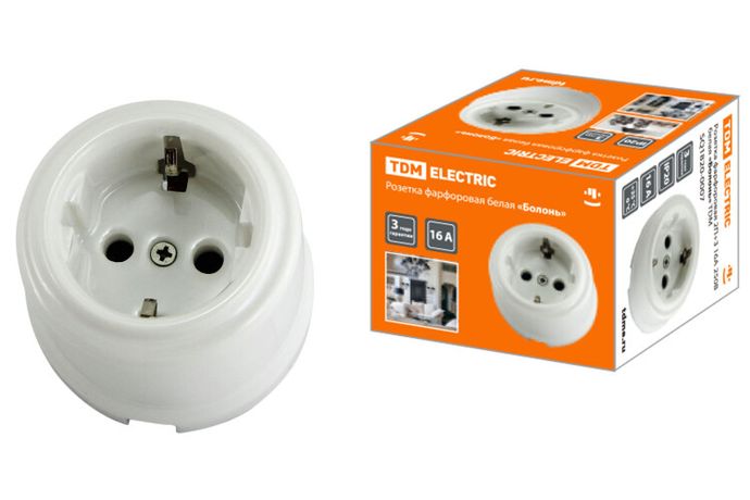 Розетка фарфоровая 2П+З 16А 250В белая «Болонь» | SQ1820-0007 TDM