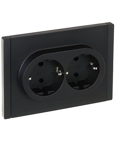 Розетка 2-м СП FORTE&PIANO FP123 16А с заземл. защ. шторки безвинт. крепл. черн. IEK FP-R24-16-1-K02