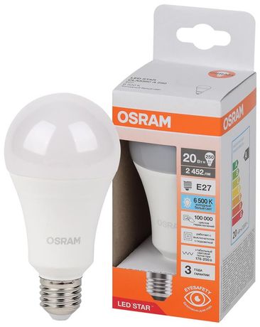 Лампа светодиодная LSCLA250 20W/865 230VFR LED Star 20Вт 6500К холод. бел. E27 2452лм A угол пучка 180град. 170-250В (замена 250Вт) матов. пластик OSRAM 4058075695535