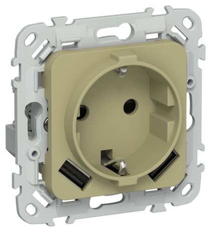 Розетка 1-м СП FLITE РСЮша11-1-ФлО 16А с USB A+A 3.1А заземл. защ. шторками безвинтовое крепление механизм олив. IEK FI-R14-16-1-U21-D31-K26 IEK (ИЭК) арт. FI-R14-16-1-U21-D31-K26