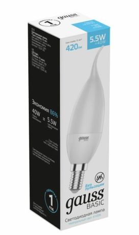 Лампа светодиодная Basic Свеча на ветру 5,5W 420lm 4100K E14 LED 1/10/50 | 1034126 Gauss