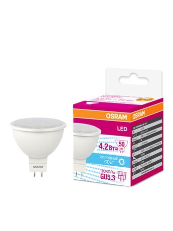 Лампа светодиодная LED Star MR16 4.2W/840 4.2Вт 4000К нейтр. бел. GU5.3 380лм 36град. 12В пластик. (замена 35Вт) OSRAM 4058075160897