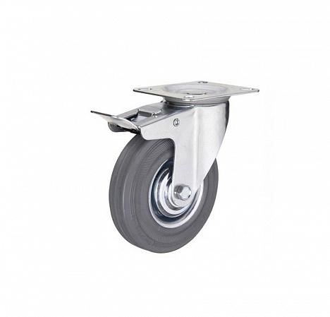 Колесо аппаратное поворотное п/п обод резина сер. подшипник скольжения площадка d50 с тормозом (уп.1шт) Tech-Krep/Zitar 151207