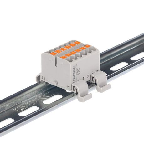 Блок распределительный с гориз. адаптером на рейку шириной 35мм, зажим push-in, 12 точек подключения 2,5 кв.мм, серый - DTP1-012-04SPUG-H ДКС