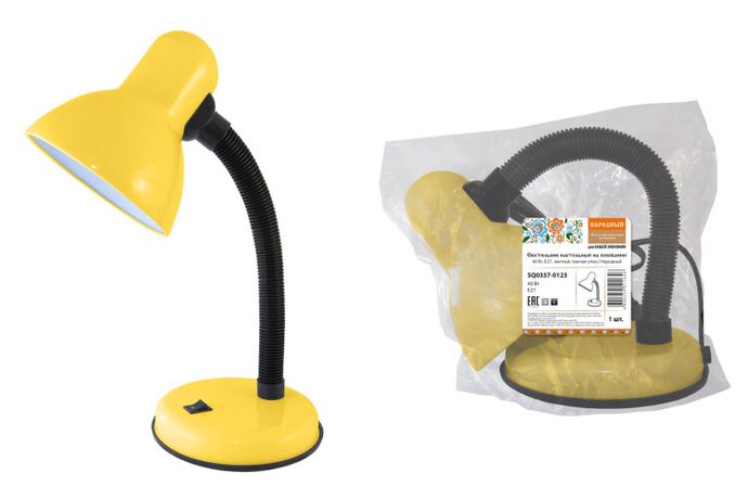 Светильник настольный на основании 40Вт, E27, желтый, (мягкая упак.) Народный | SQ0337-0123 TDM