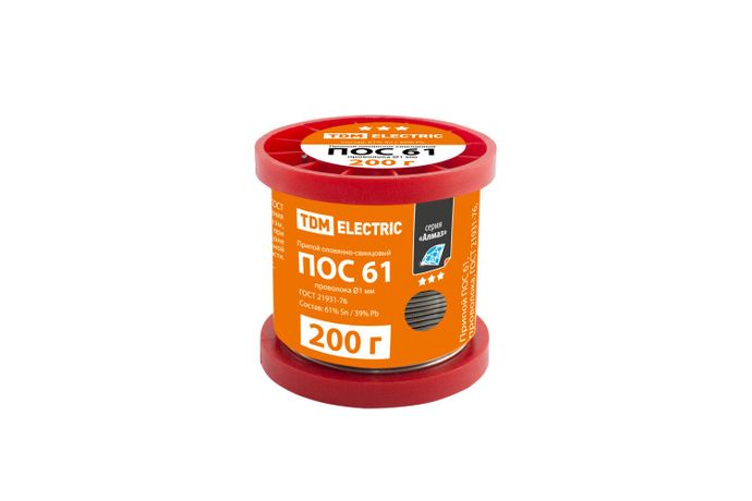 Припой ПОС 61, проволока, ГОСТ 21931-76, 1 мм, 200 г, катушка, серия "Алмаз" | SQ1025-0314 TDM