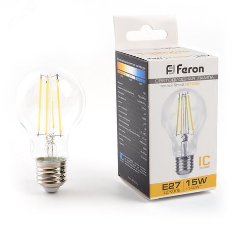 Лампа светодиодная LED 15вт Е27 теплый FILAMENT - LB-615 FERON 38241