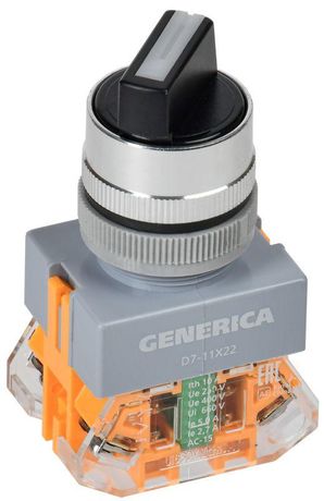 Переключатель D7-11X22 2 положения 1з+1р с самовозвратом черный | BSW50-11X22-3-22-2-K02-G GENERICA IEK