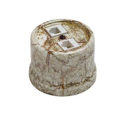 Розетка компьютерная 2-м ОП Лизетта RJ45 10А IP20 ретро кат.5E керамика мрамор Bironi B1-302-09