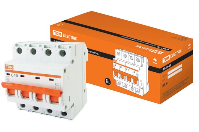 Выключатель автоматический ВА47-29 четырехполюсной 40А 4,5кА характеристика С - SQ0206-0129 TDM
