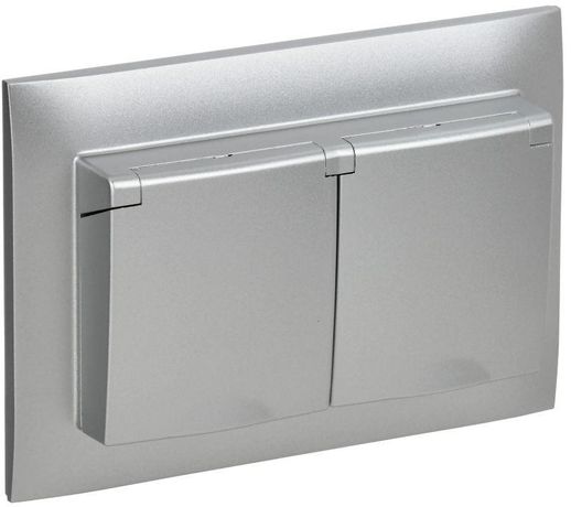 Розетка 2-м SKANDY 16А IP44 с крышкой в сборе SK-R12S серебр. IEK SK-R26-16-44-K23-F