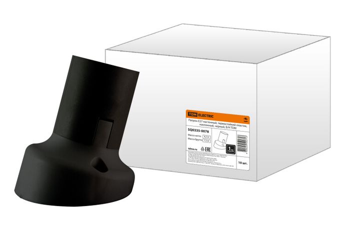 Патрон Е27 настенный, термостойкий пластик, наклонный, черный, Б/Н | SQ0335-0078 TDM