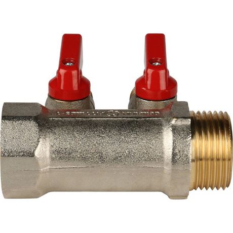 Коллектор с шаровыми кранами 1', 2 отвода 1/2' (красные ручки) - SMB 6200 011202 STOUT RG008S258GVE4N