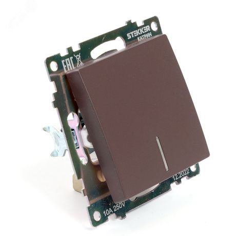 Выключатель одноклавишный c индикатором (механизм), 250В, 10А, серия Катрин, шоколад, Stekker - GLS10-7101-04 49022 FERON